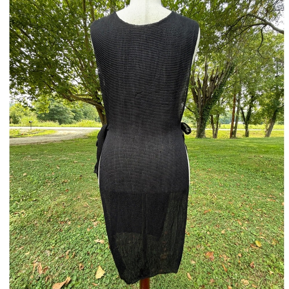 Black Mesh Knit Side Tie Beach Cover Up Midi Dress Sleeveless Women Large Resort - Picture 2 of 8